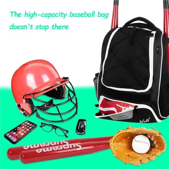 Youth Baseball Bag for Baseball & Softball Equipment & Gear, Bat & Glove Holder - Picture 6 of 7